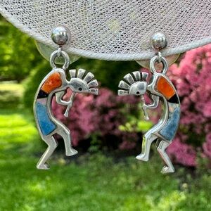 Vintage Don Lucas Navajo Kokopelli Multi-Stone Earrings